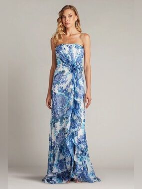 TADASHI SHOJI - MORWENNA FLORAL PRINT RUFFLE GOWN